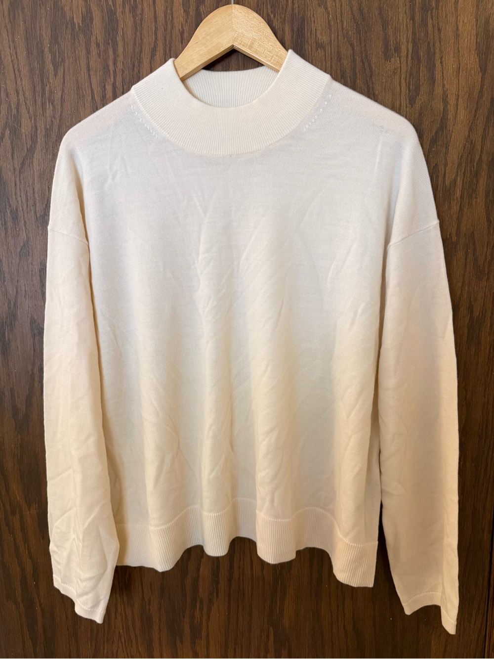 Banana Republic 100% Merino Wool Mock Neck Sweater Ivory Cream Quiet Luxury XL